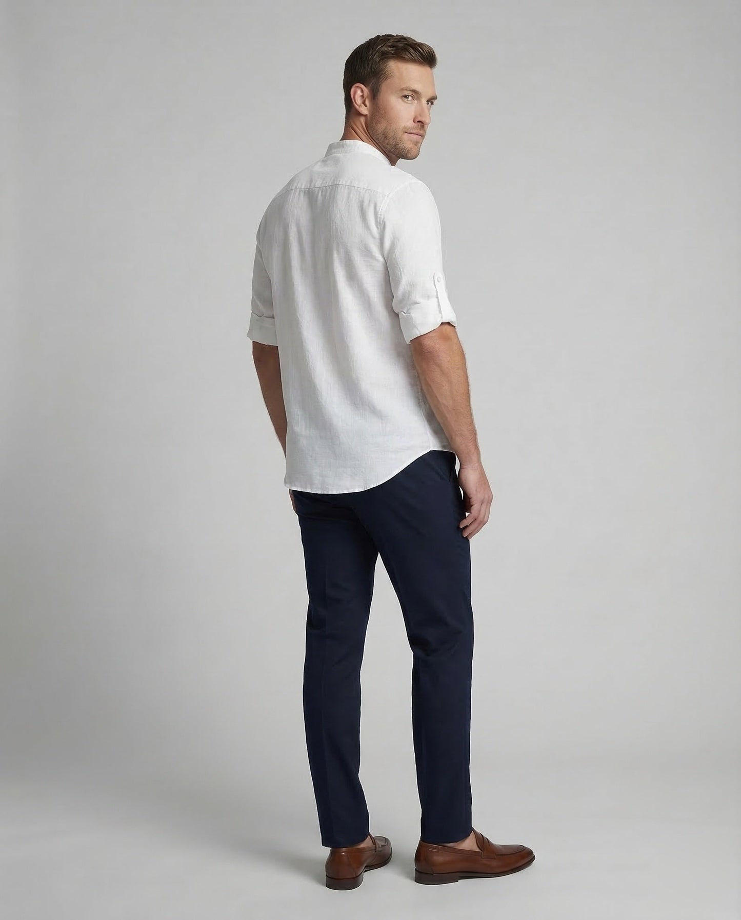 Chemise homme col mao manches relevables