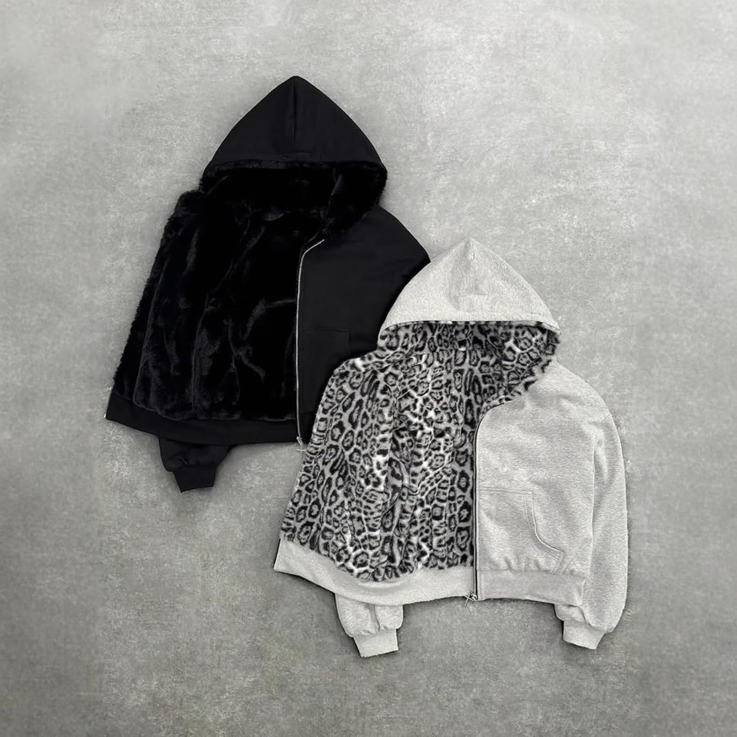 Sweat à capuche femme réversible léopard