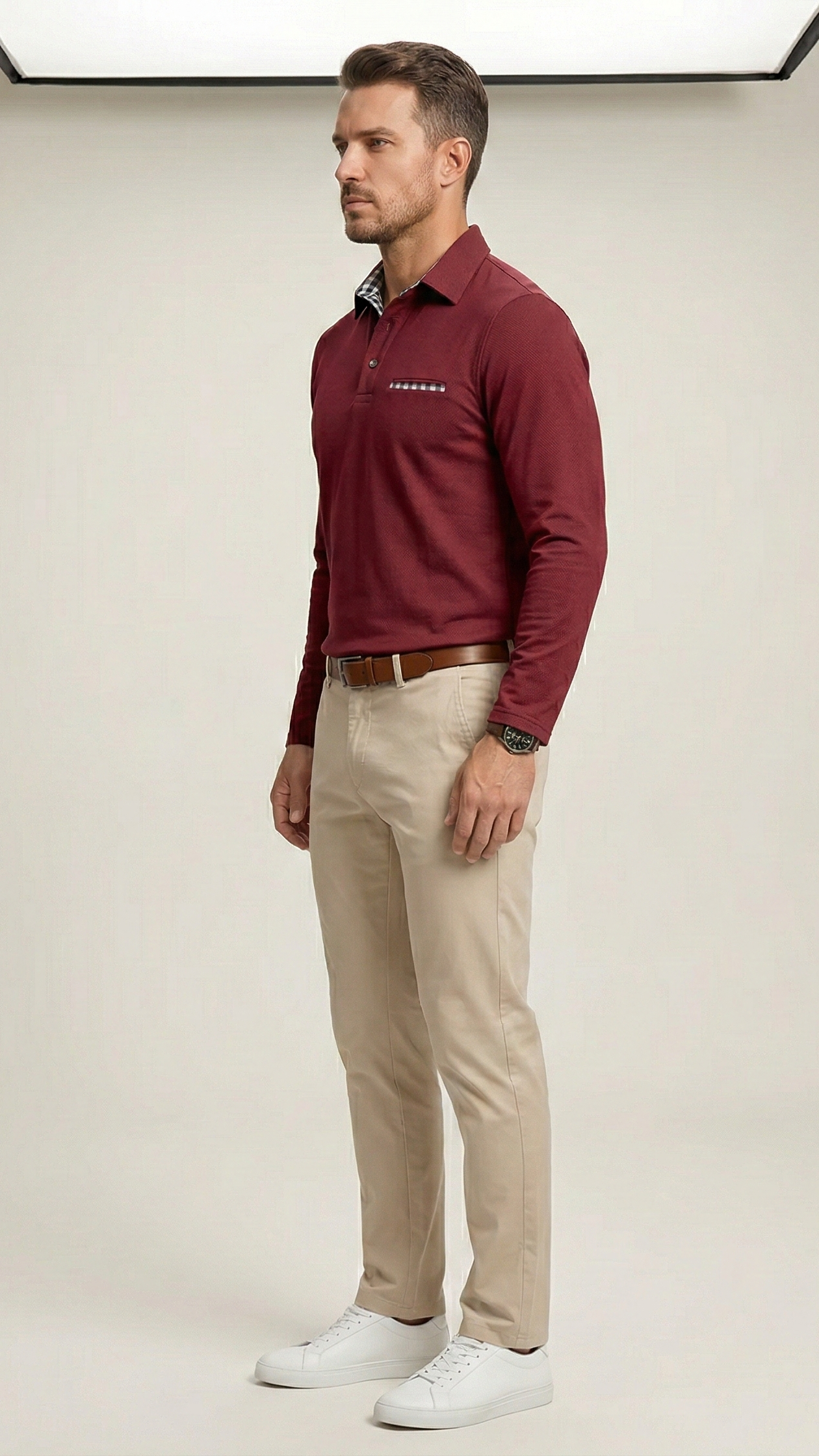 Polo homme manches longues col boutonné