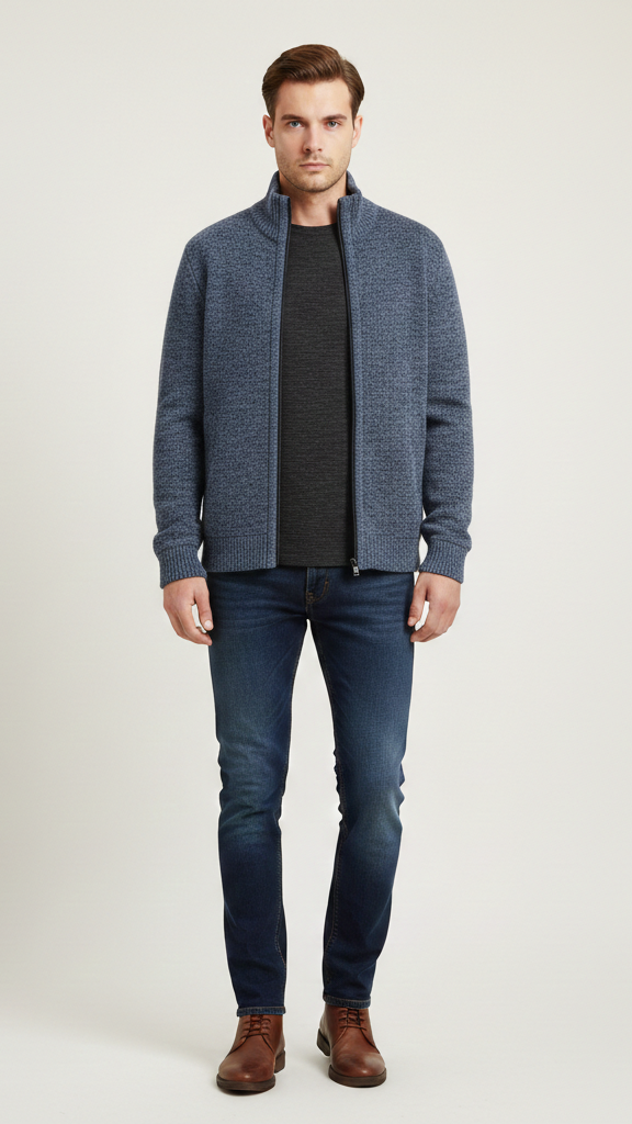 Cardigan homme boutonné doublé à carreaux