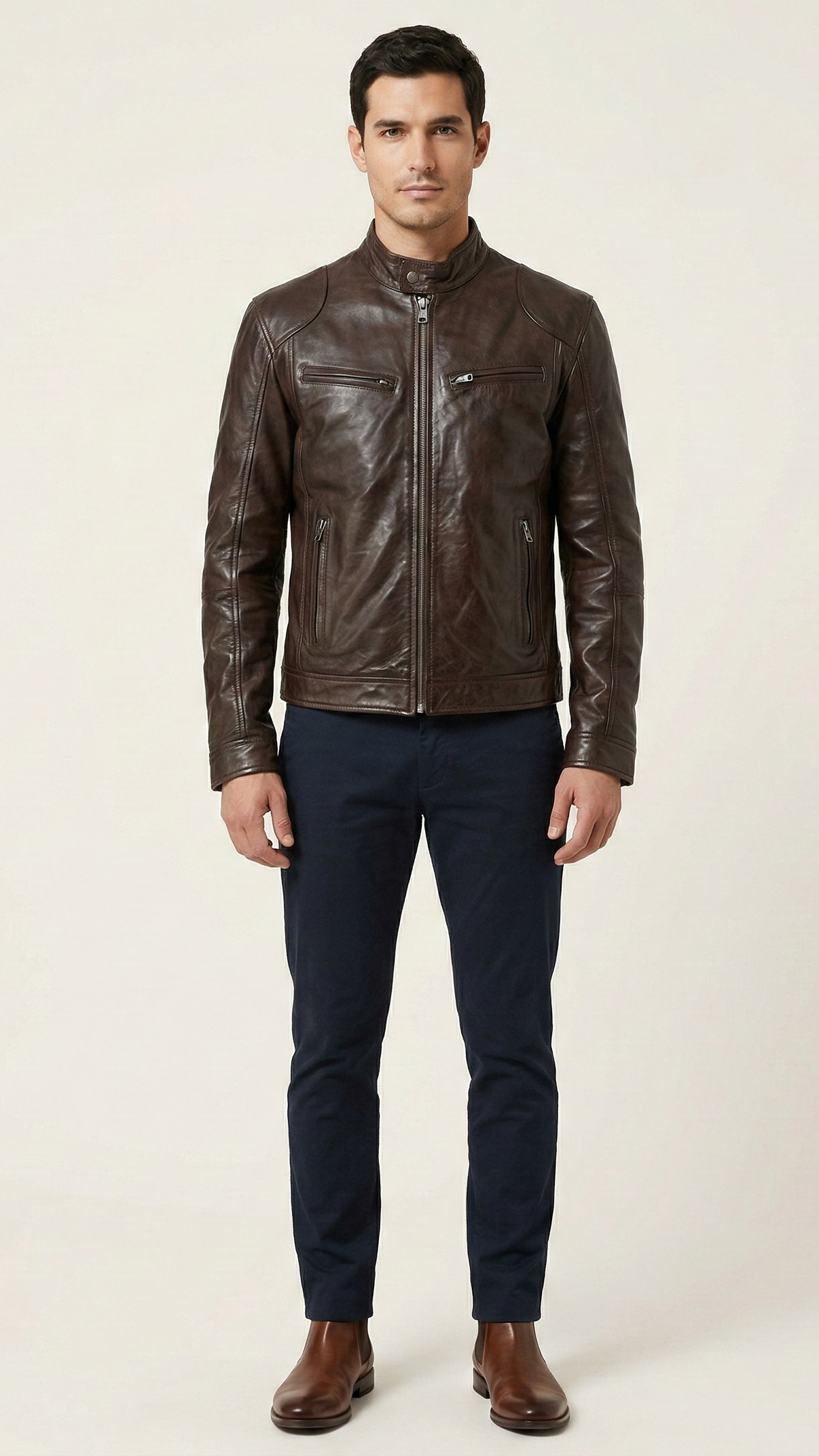 Veste biker homme zippée col motard