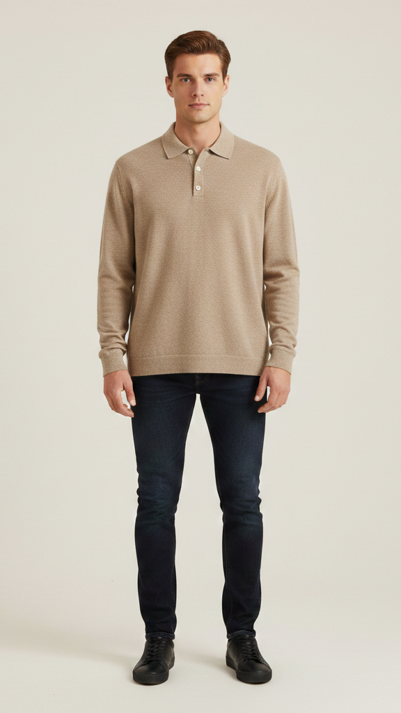 Polo homme manches longues col boutonné