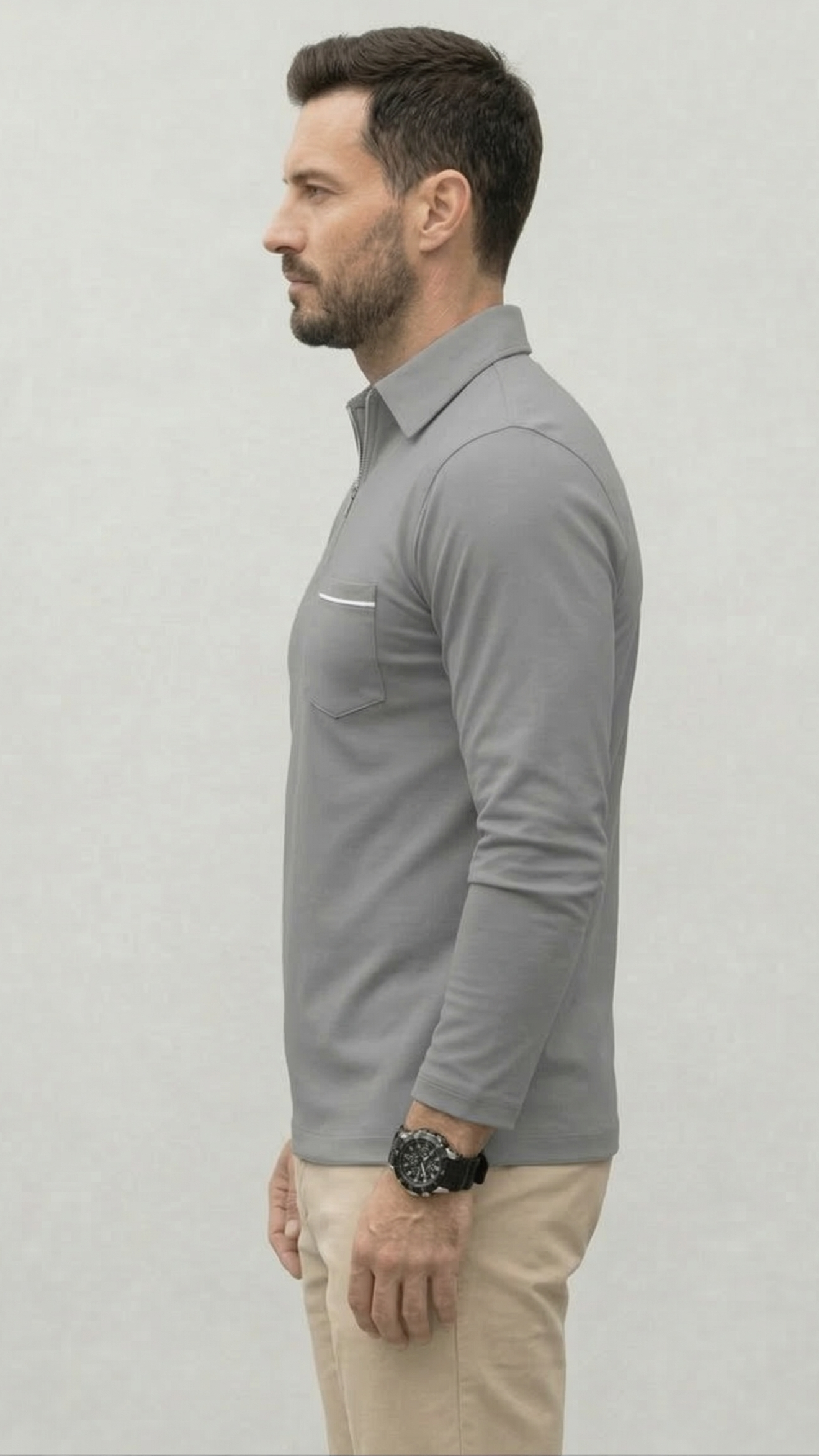 Polo Homme Manches Longues Poche Poitrine
