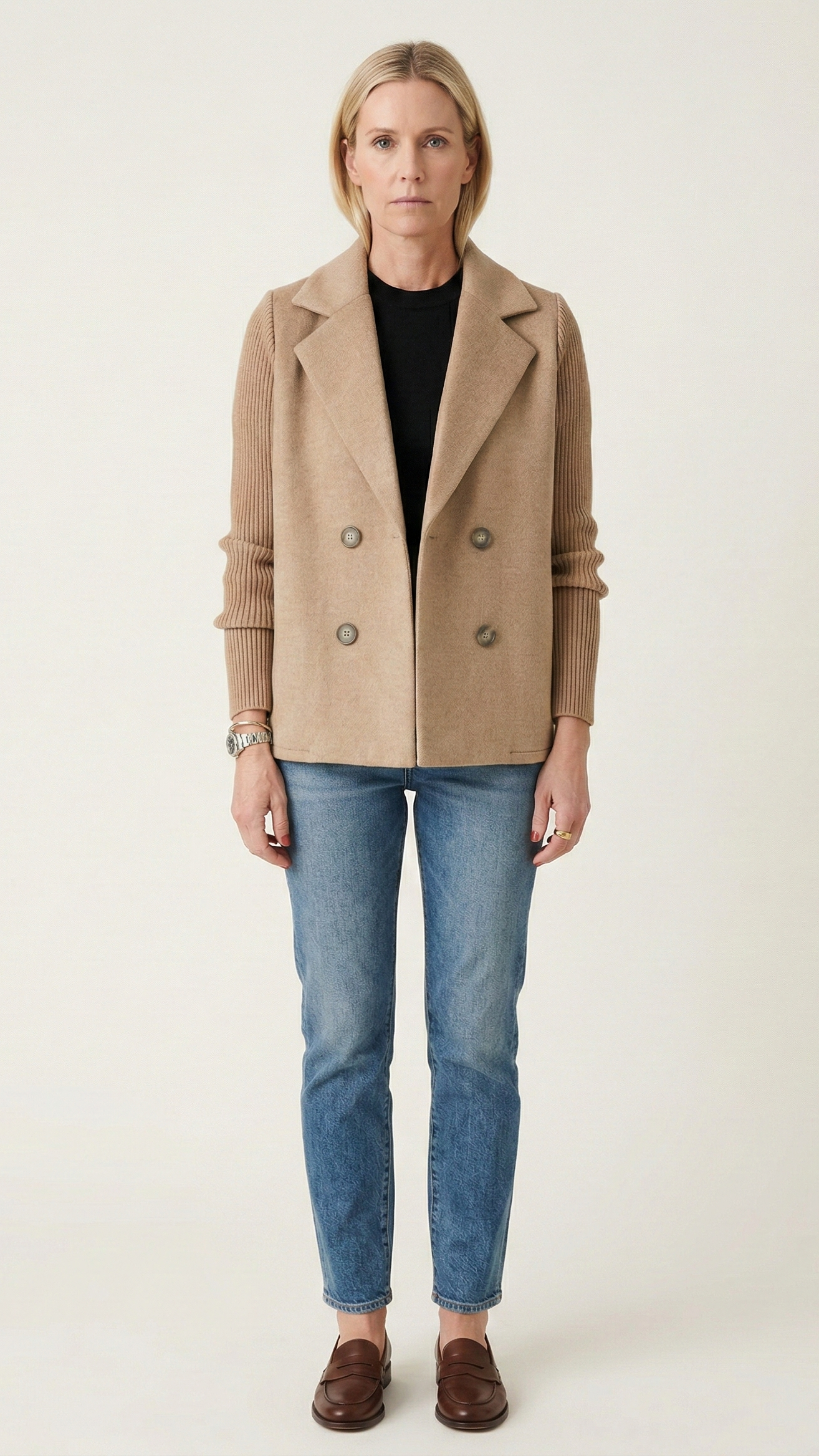 Blazer femme double boutonnage manches contrastées