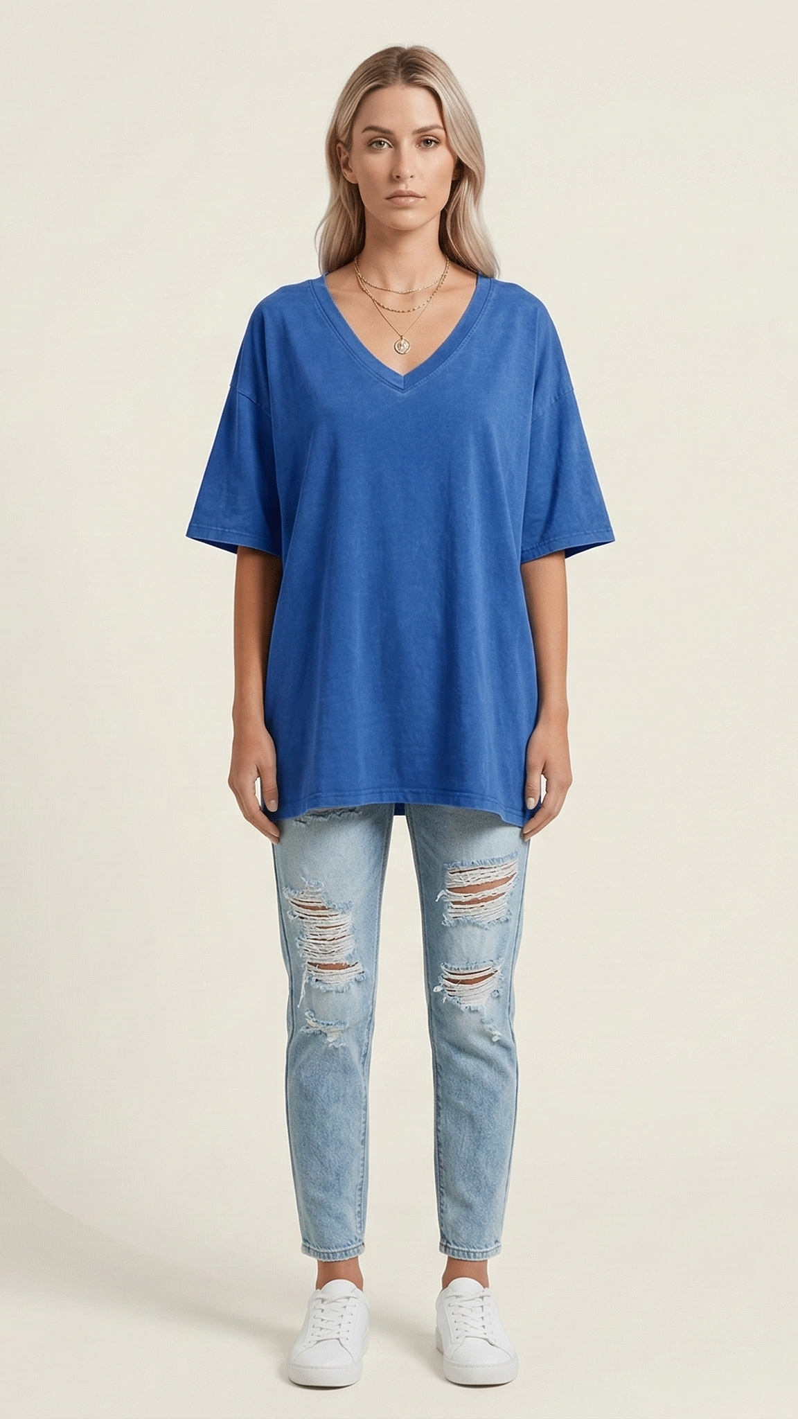 T-shirt femme col V manches courtes