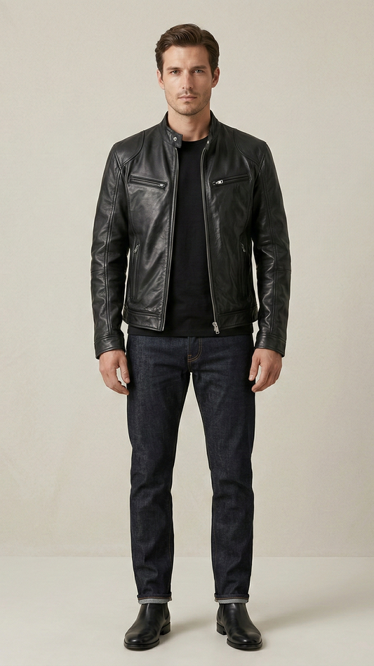 Veste biker homme zippée col motard