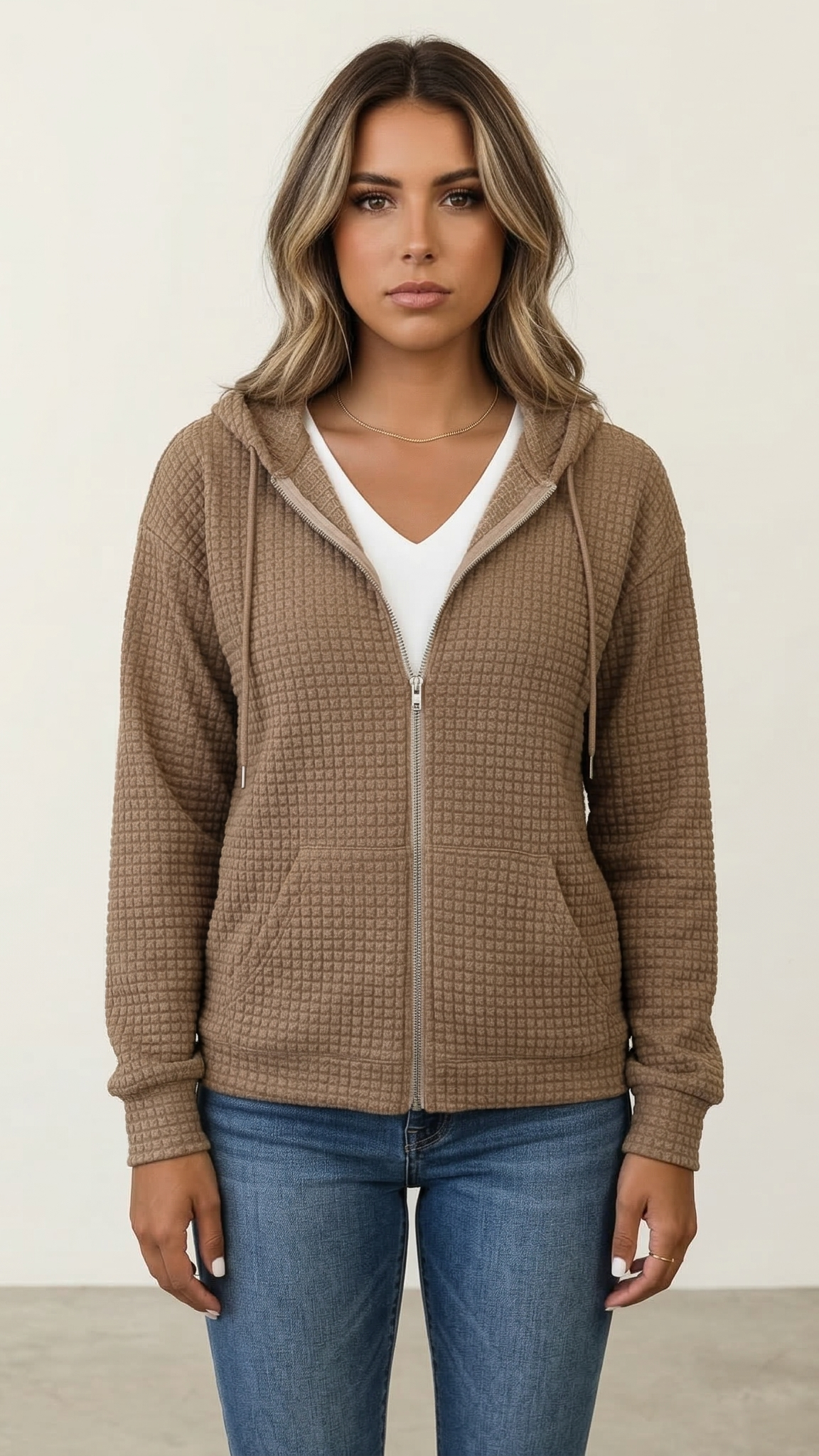 Sweat à capuche zippé femme poches