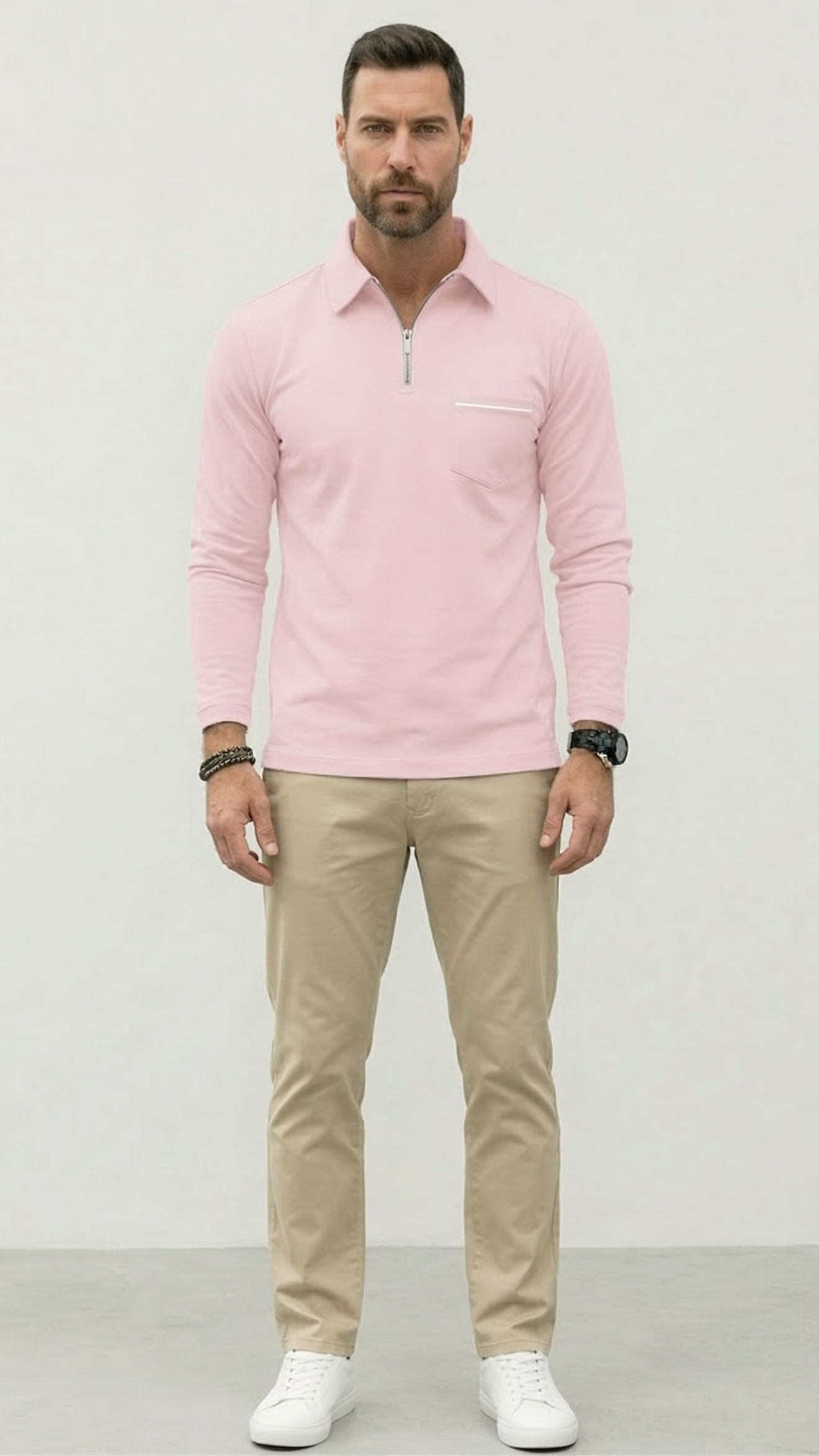 Polo Homme Manches Longues Poche Poitrine