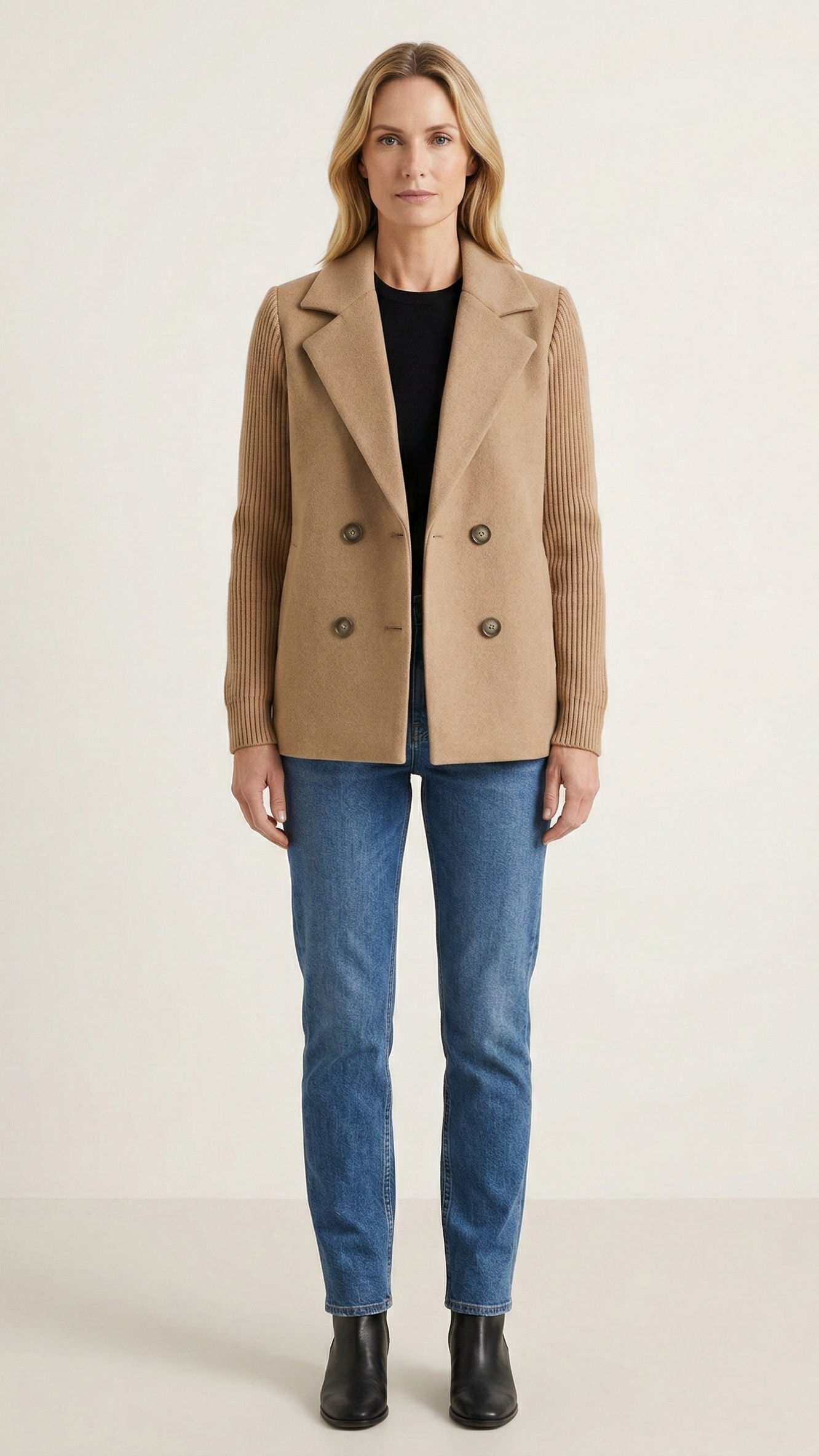 Blazer femme double boutonnage manches contrastées