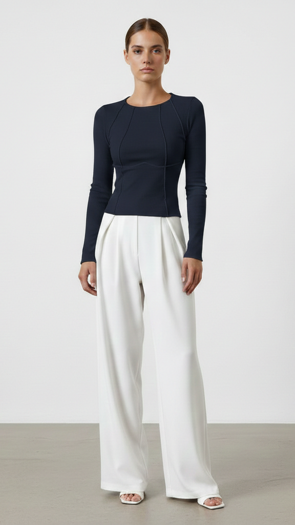 Haut moulant femme manches longues col rond