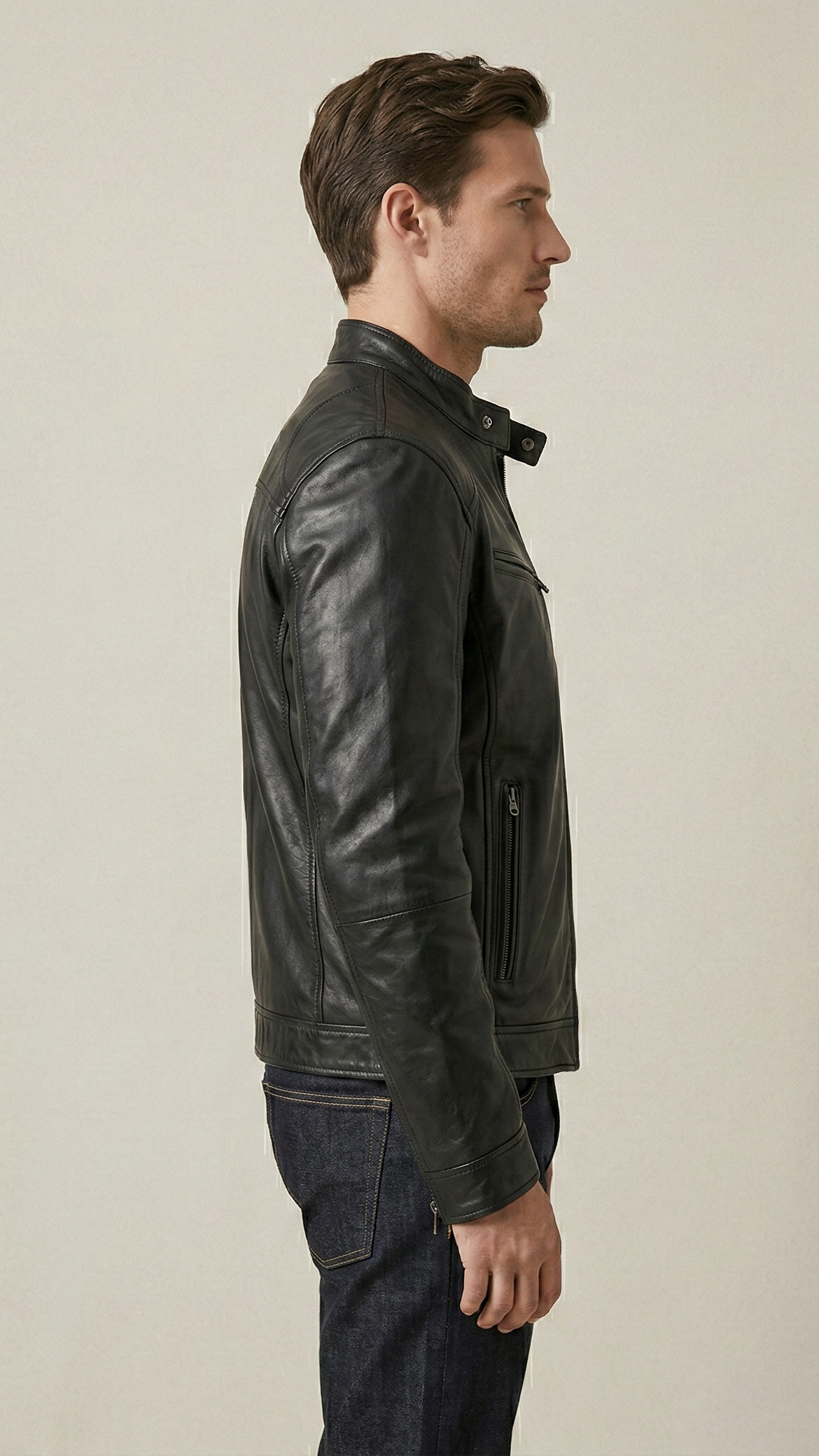 Veste biker homme zippée col motard