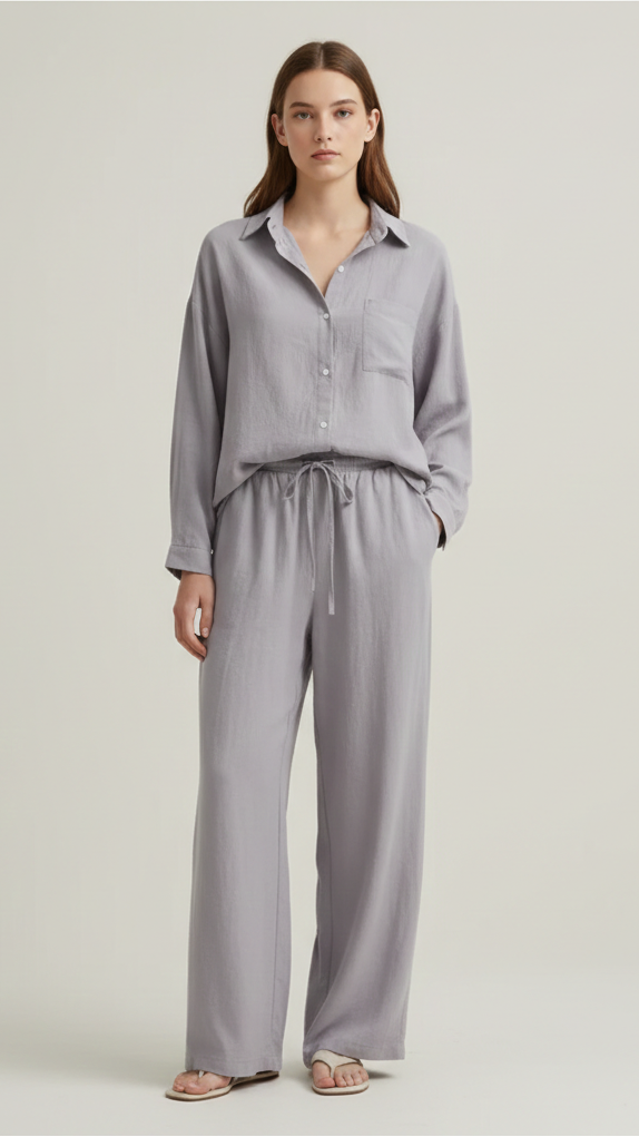 Ensemble 2 pièces femme effet lin