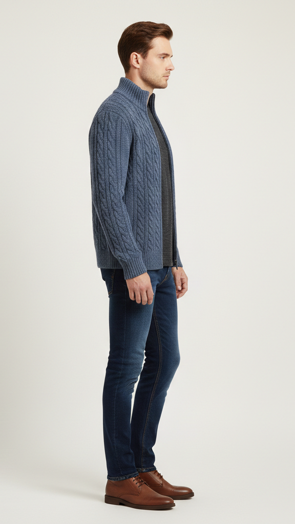 Cardigan homme boutonné doublé à carreaux