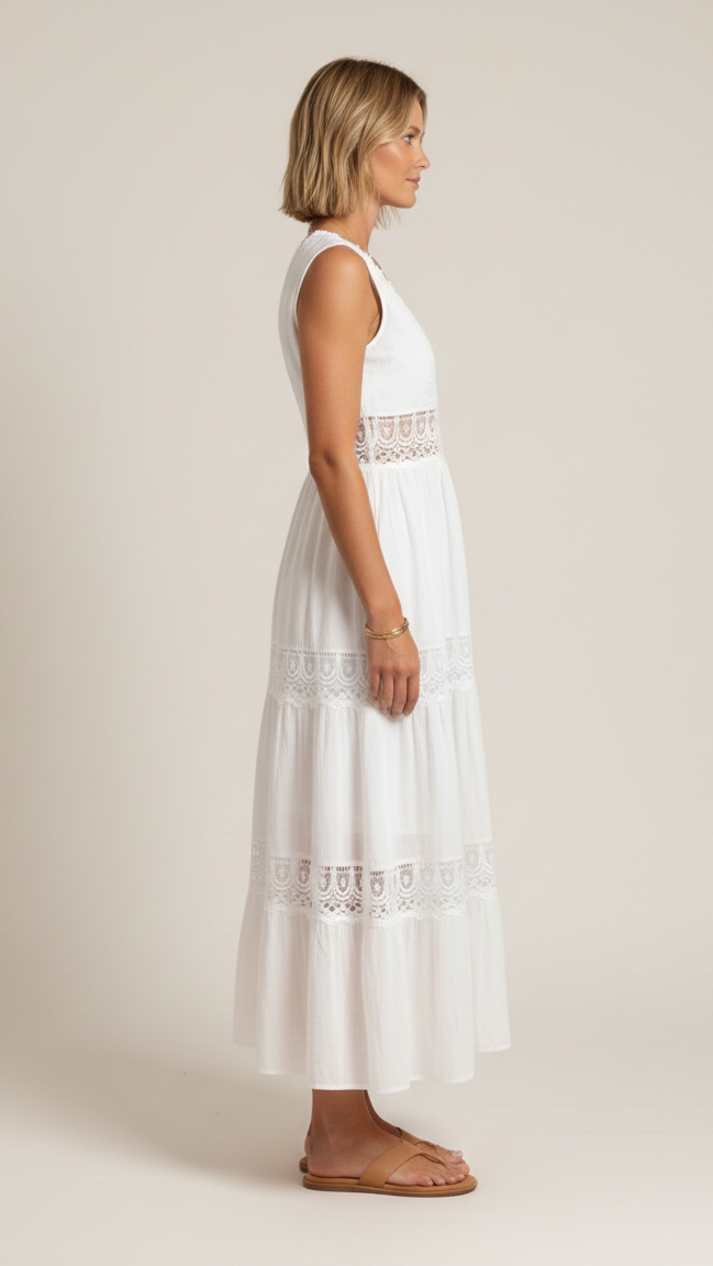 Robe dentelle blanche femme col V