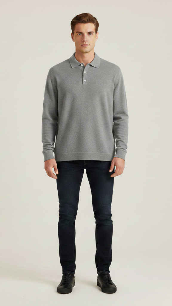 Polo homme manches longues col boutonné
