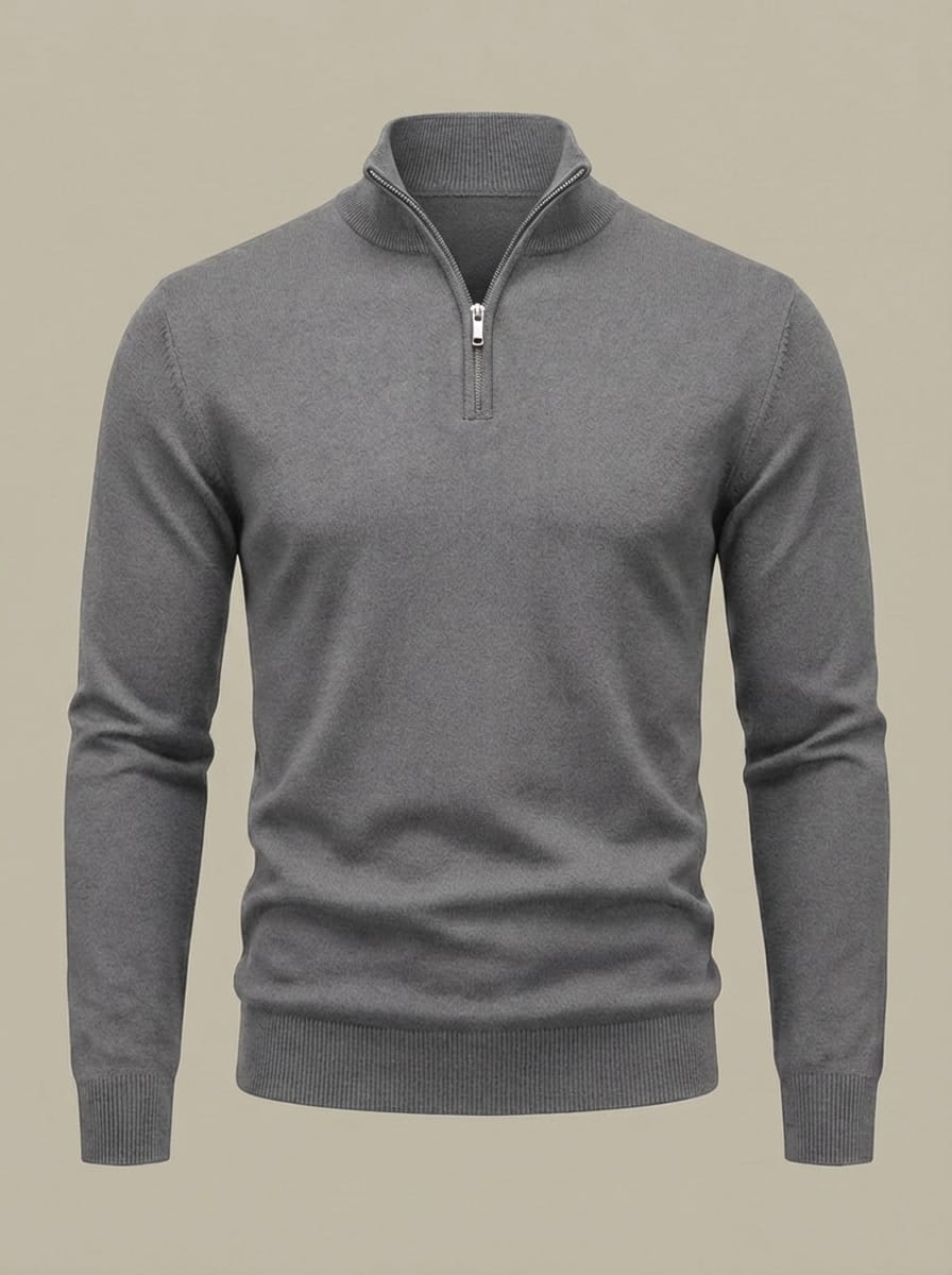 Pull Homme en Maille Côtelée | Col Montant Demi-Zip