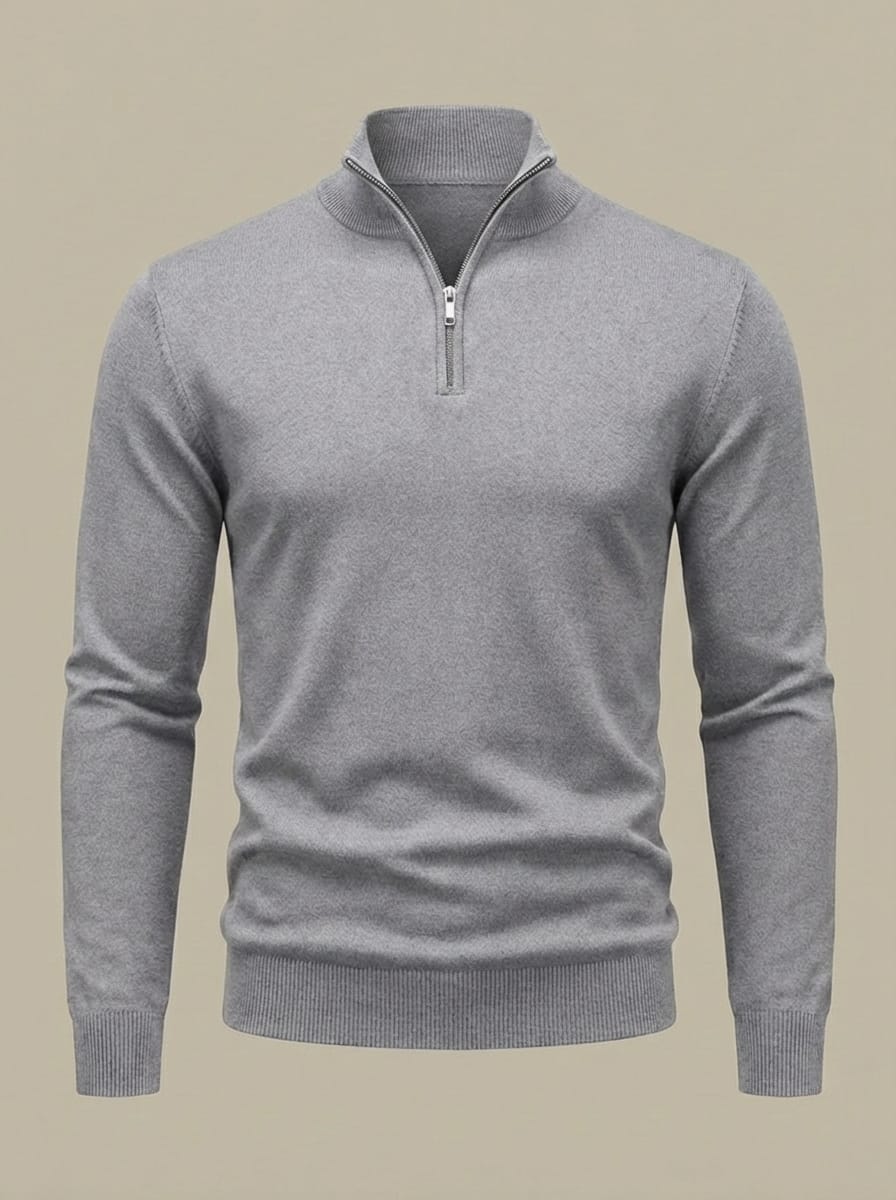 Pull Homme en Maille Côtelée | Col Montant Demi-Zip