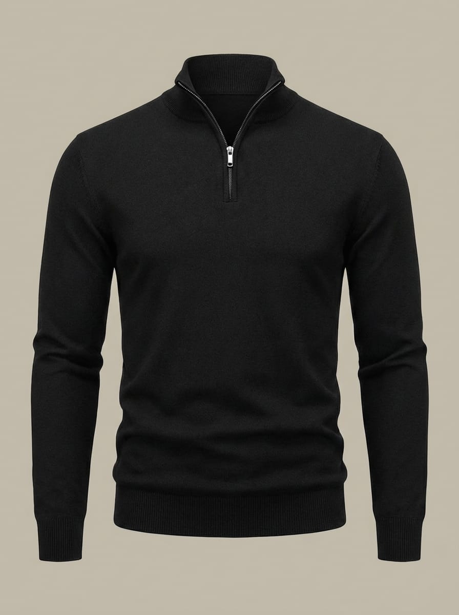 Pull Homme en Maille Côtelée | Col Montant Demi-Zip