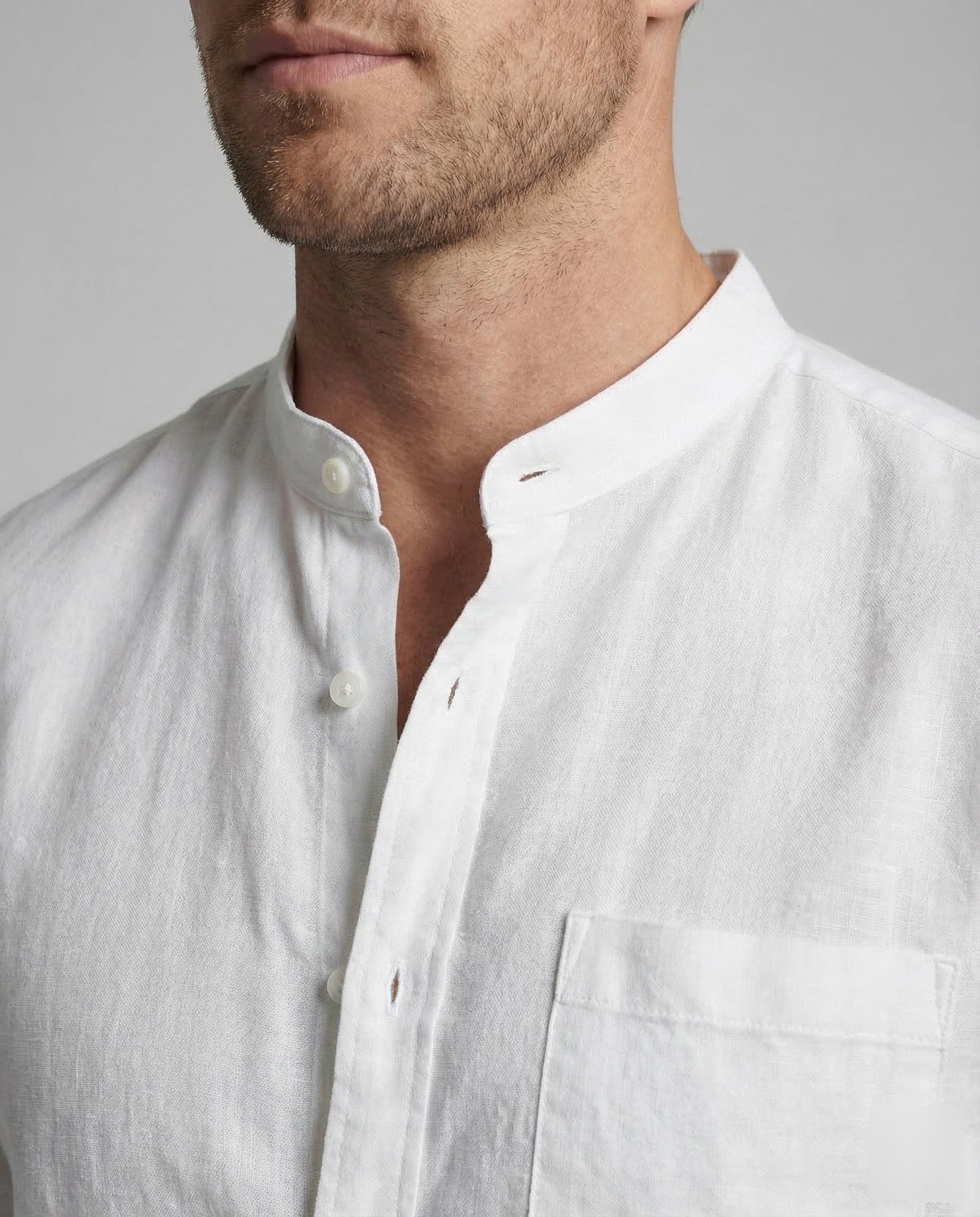 Chemise homme col mao manches relevables