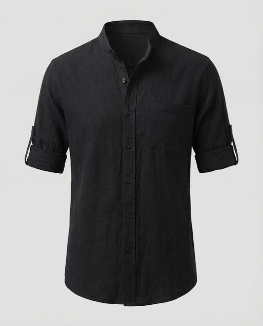 Chemise homme col mao manches relevables