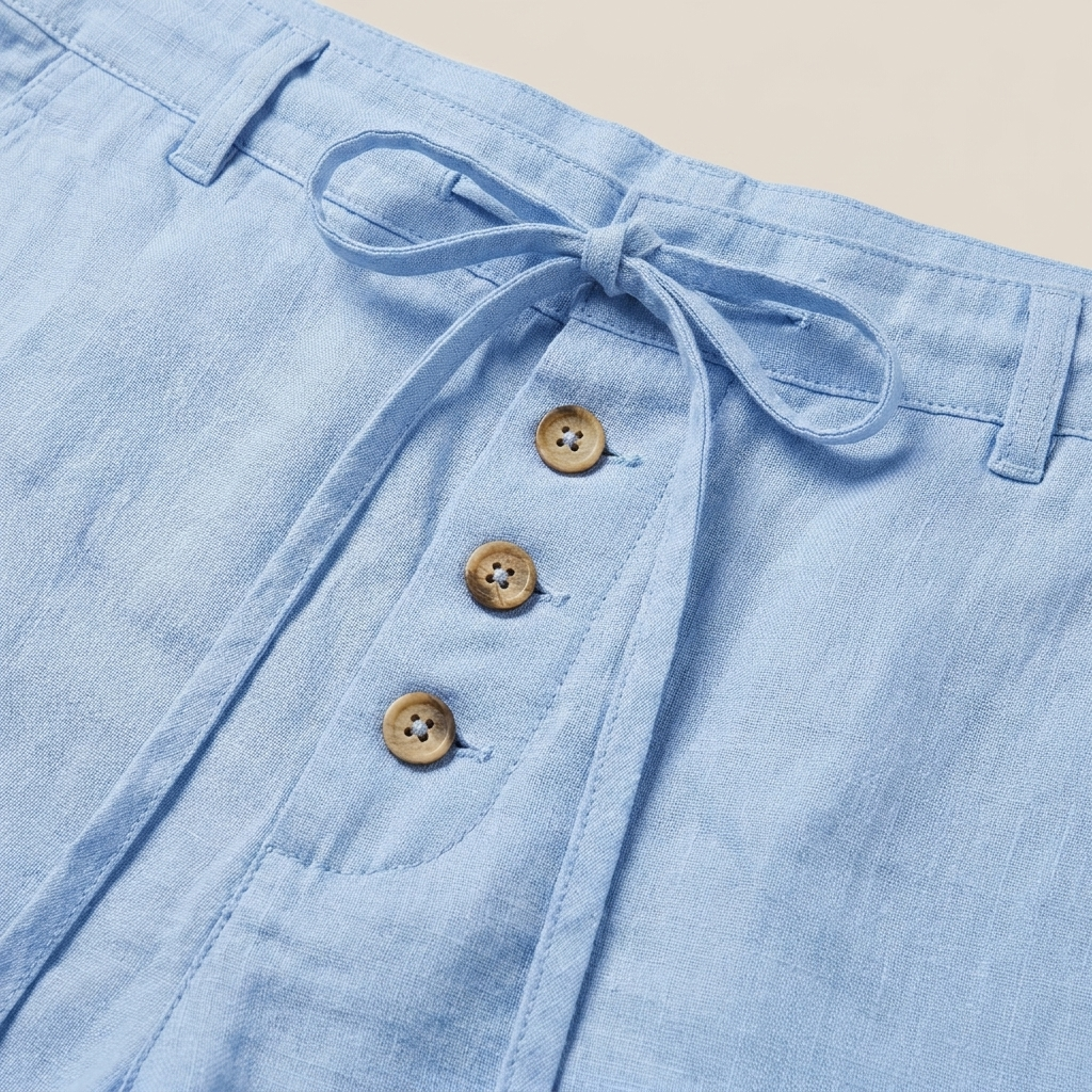 Pantalon en lin homme Bleu Ciel - gros plan taille cordon