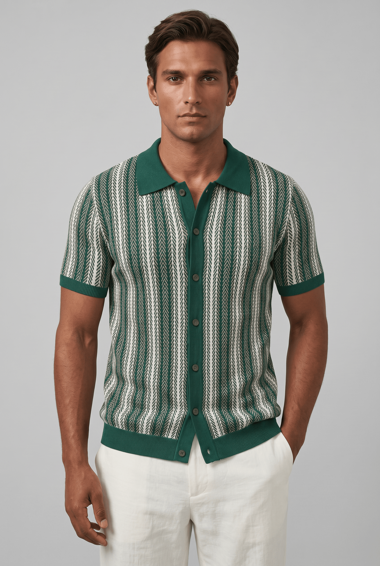 Chemise rayée col boutonné homme