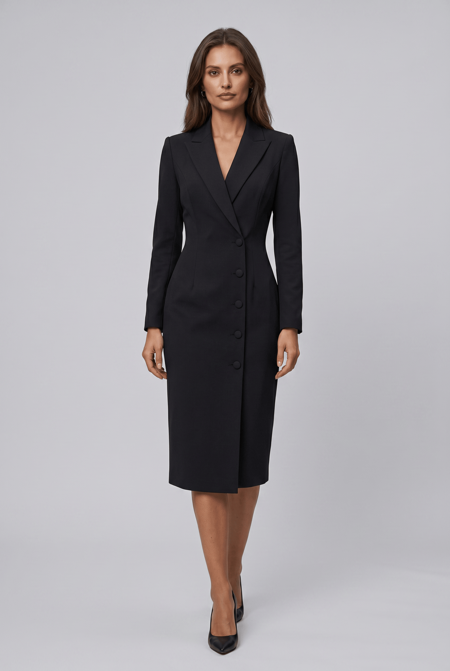 Robe Blazer Femme Cintrée à Col Revers | Midi Manches Longues