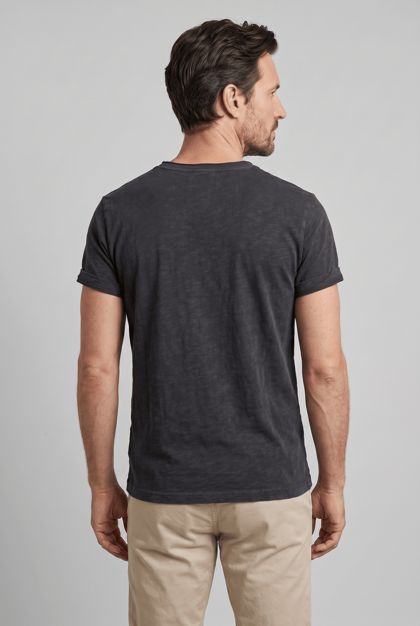 T-Shirt Homme Col Rond Coupe Classique | Manches Retroussées