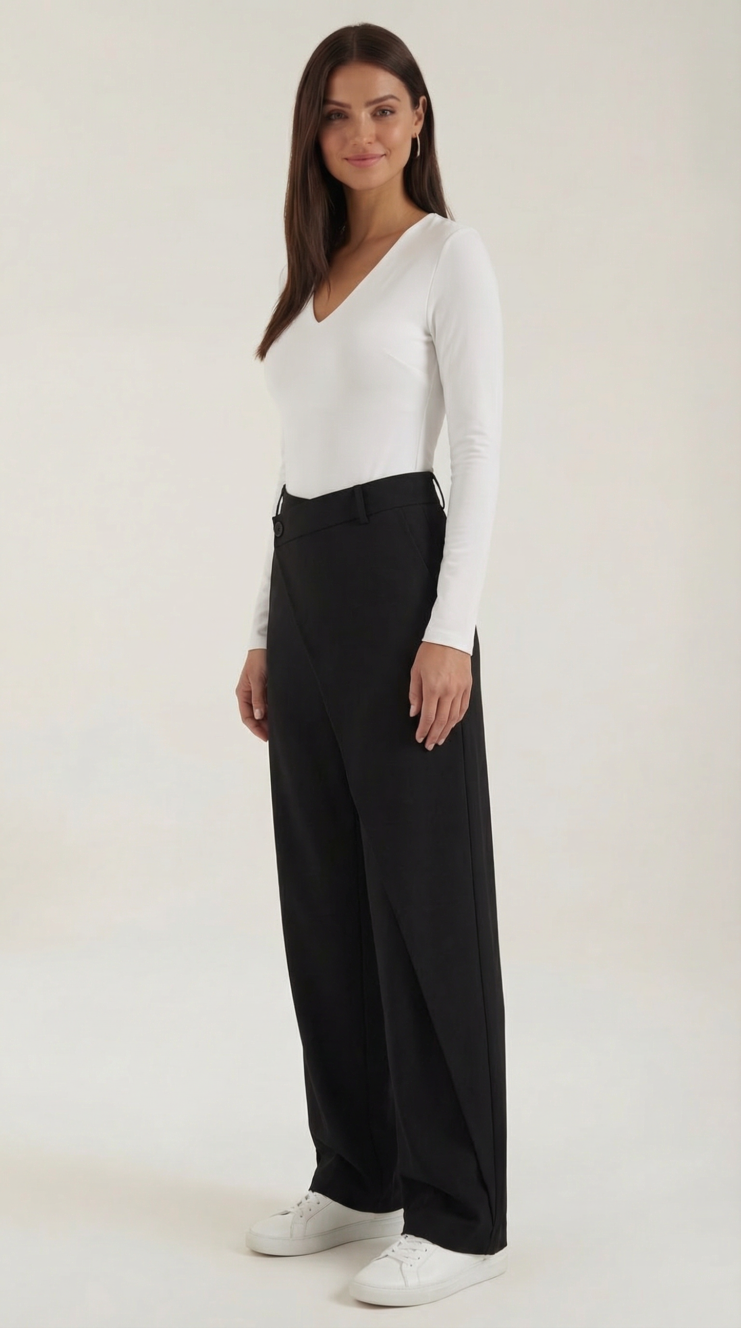 Pantalon large femme portefeuille asymétrique