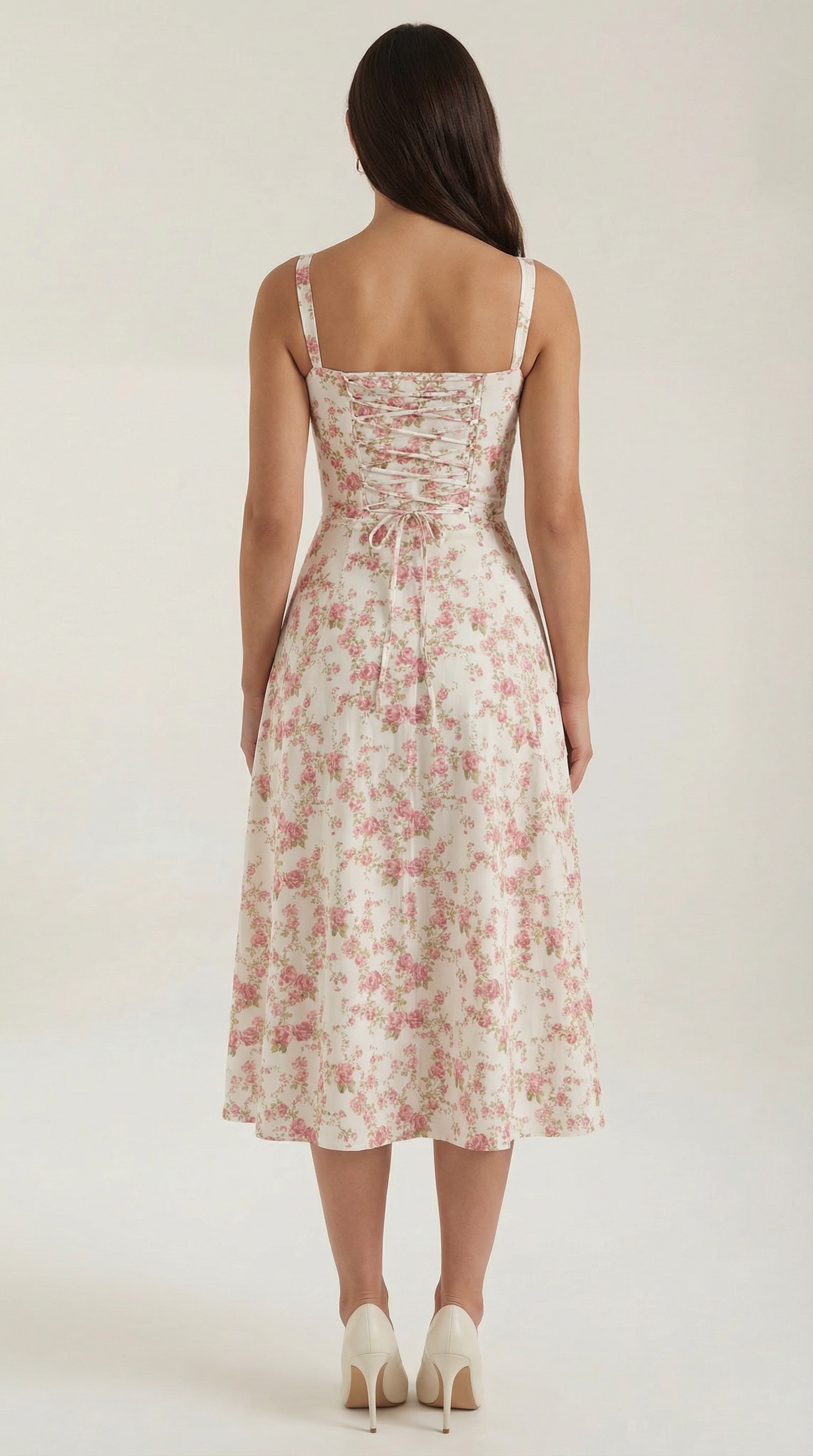 Robe midi femme fleurie lacée col cœur
