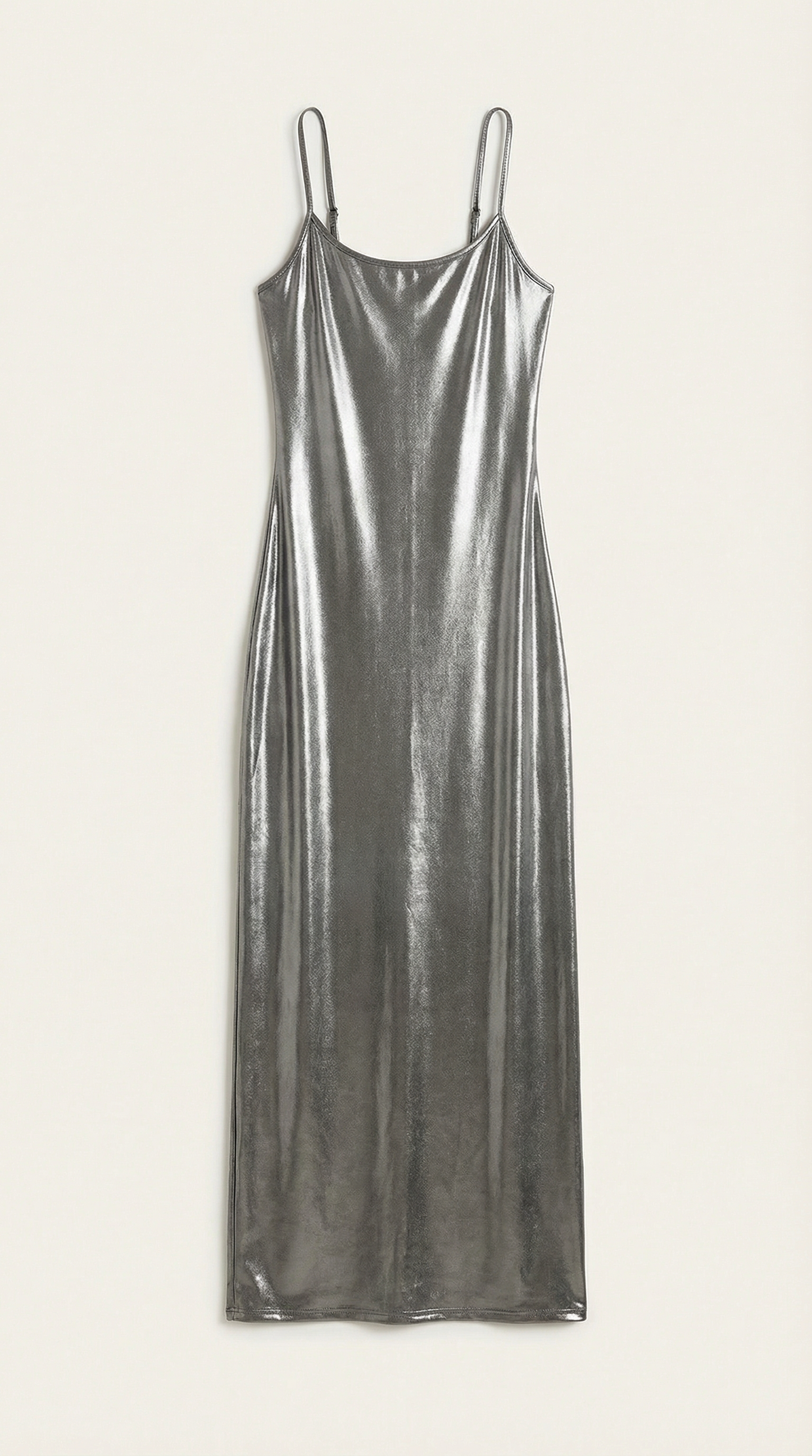Robe maxi moulante femme métallisée bretelles fines